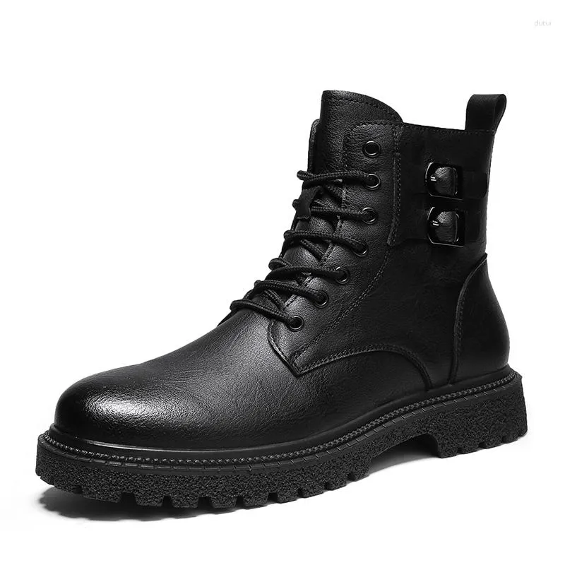 Stiefel Männer Schuhe High Top Mode Winter Warme Schnee Nicht-slip Militär Echtes Leder Motorrad Knöchel Schwarz Männlich