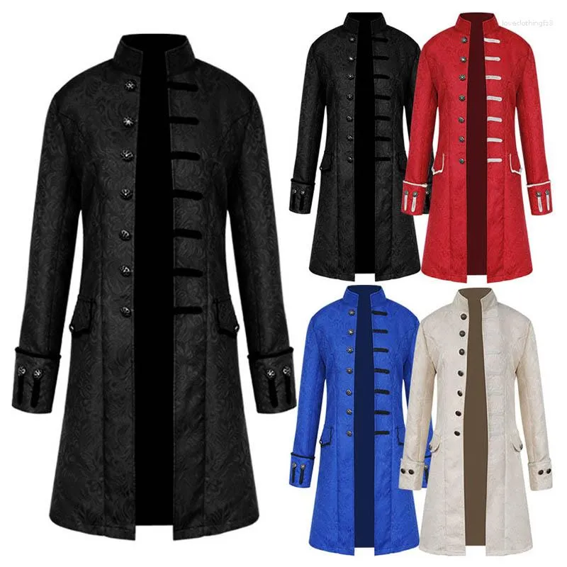 Vestes pour hommes Veste Médiévale Victorienne Pardessus Steampunk Trench Manches Longues Homme Manteau Gothique Vêtements