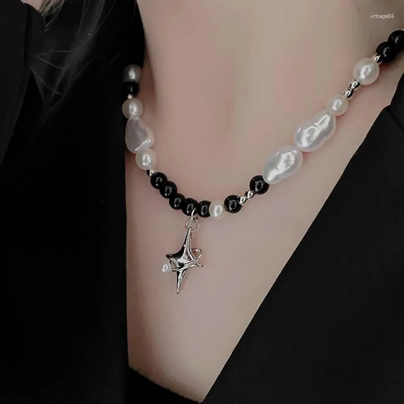 Choker Star Pendant Pearl Beaded Necklace for Women Trendy Hip- Cool Style Fashion Men och Y2K Accessories