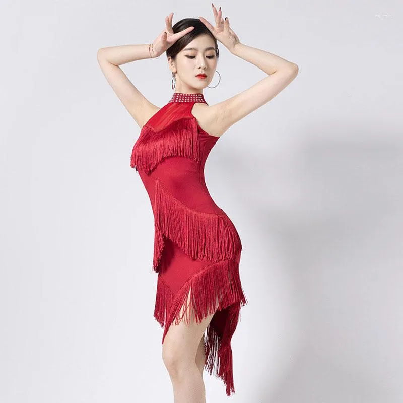 Costume de danse latine pour femme, vêtements de scène, robe à franges, robes Salsa Samba, Costume de franges pour adultes