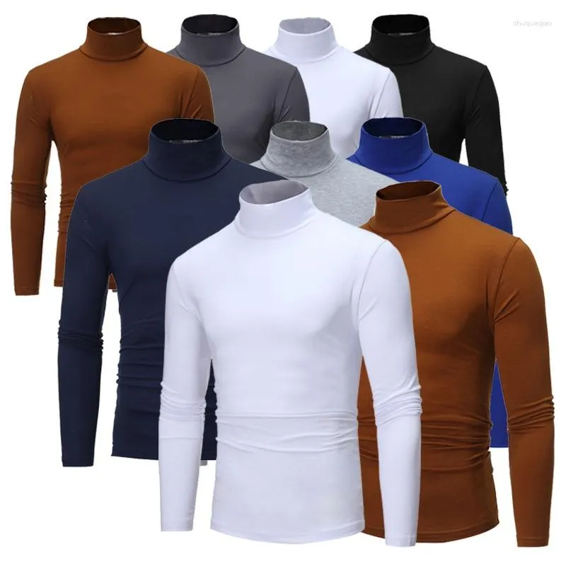 T-shirts pour hommes Pull à col roulé Élastique Couleur unie T-shirt décontracté sous-sol Slim Fit Pull Basic