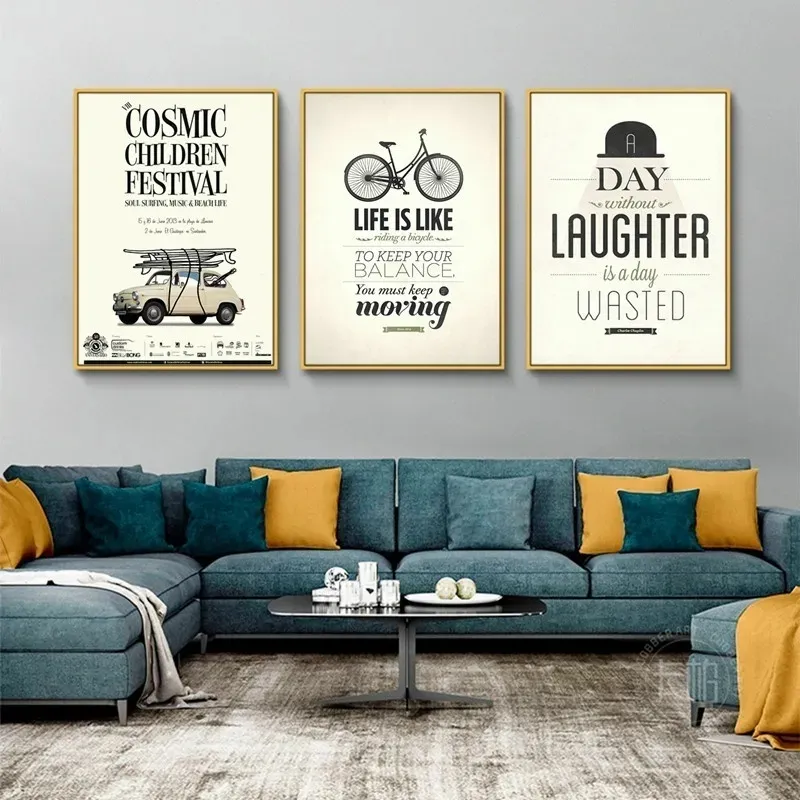 Klassische Auto Leinwand Malerei Nordic Vintage Fahrrad Poster Und Drucke Bar Wohnzimmer Wohnkultur Malerei Wand Bild Wo6