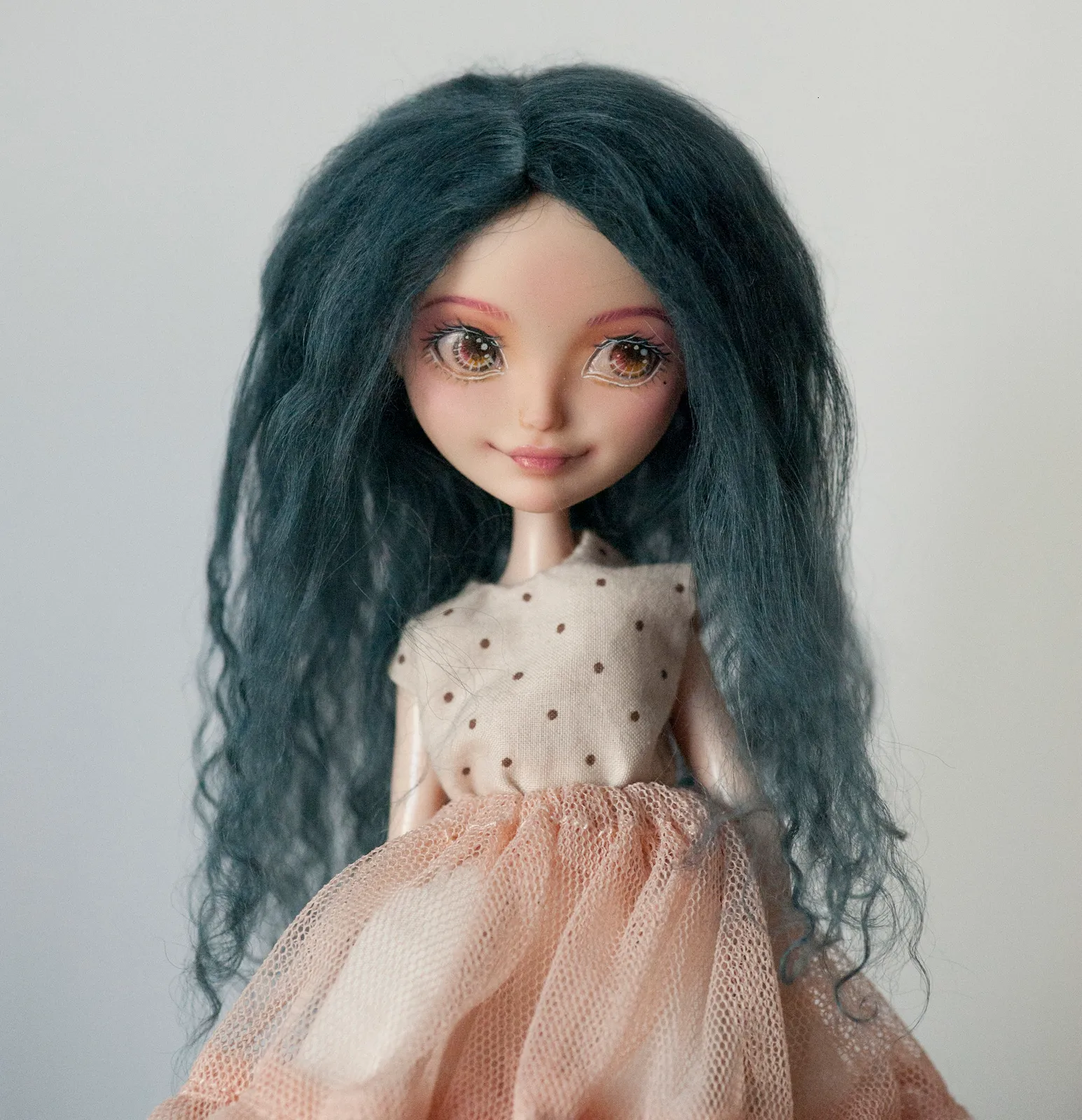 Dockor Dark Blue Mohair Doll Wig With Middle Parting för Monster High Ever After Pukipuki Licca Obitsu Azone Barbi Dolls 230804