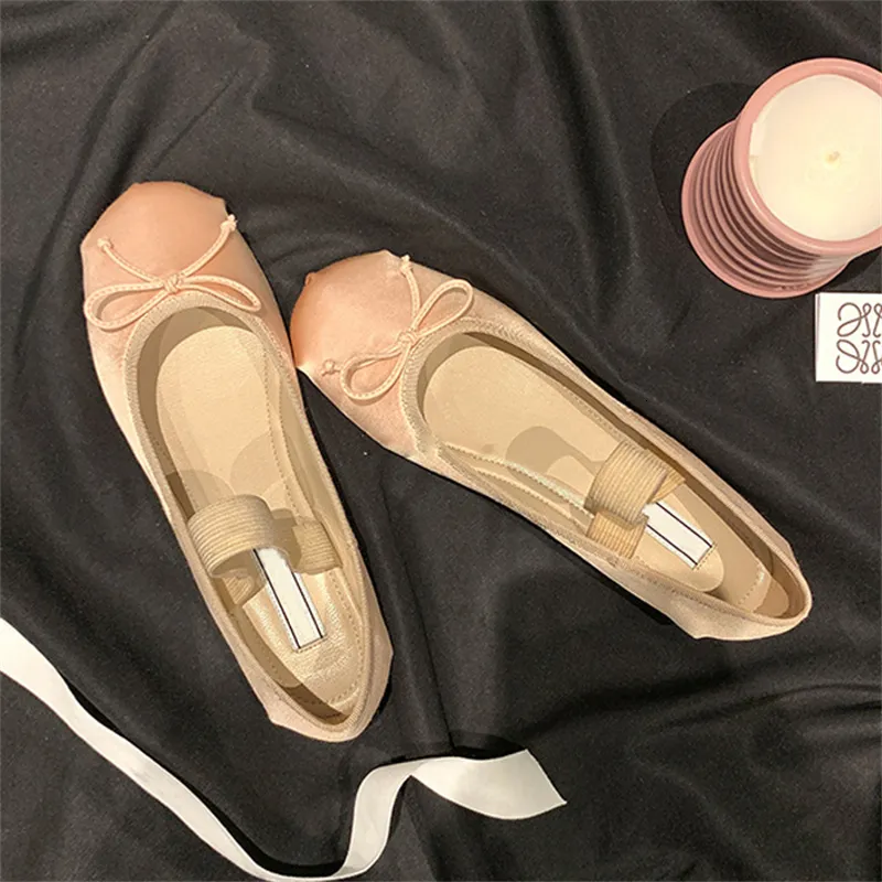 Chaussures habillées mode soie ballerines Ballet plat sans lacet mocassins bout rond nœud papillon bande élastique décontracté 230807