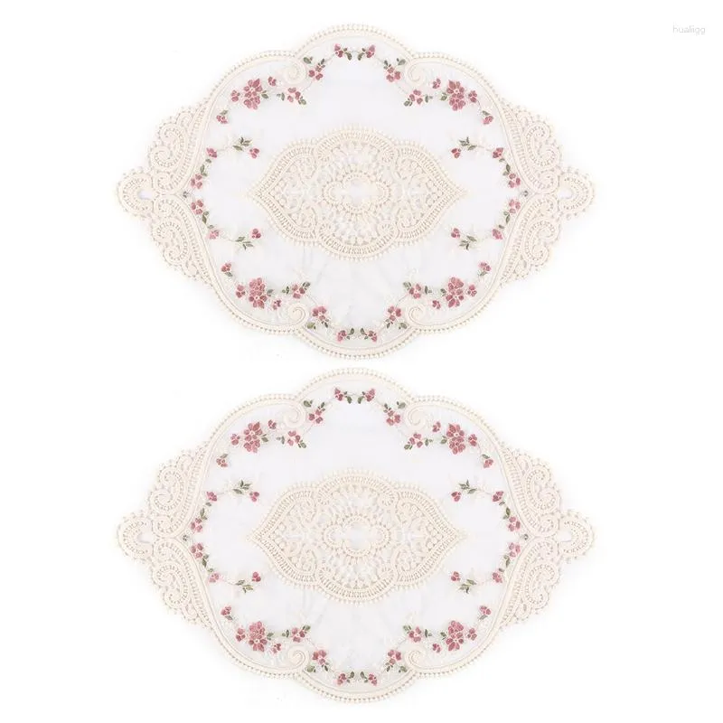 Table Mats 2Pcs Vintage Placemats Crochet Lace Exquisite Flower Embroidered Doilies Vase Mat 12.2 X 16.9 Inch