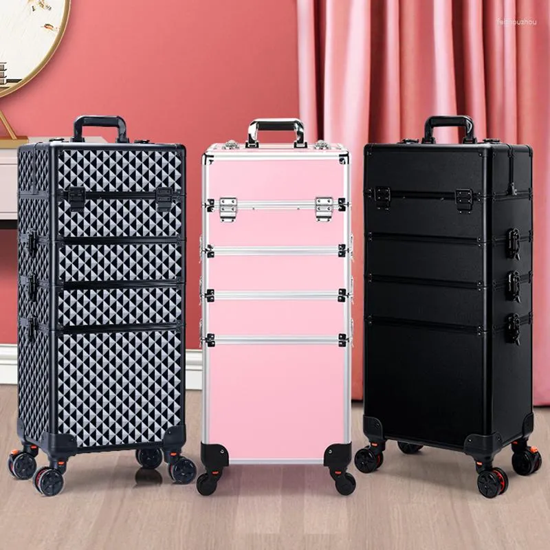 Valises Professionnel 2/3/4 Couches Trolley Maquillage Valise Portable Cosmétique Bagages Boîte Ongles Tatouage Broderie Beauté Boîte À Outils