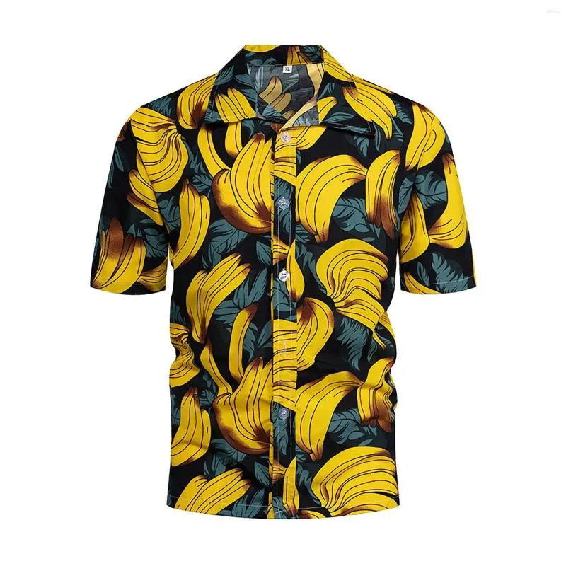 T-shirts pour hommes longs boutonnés chemise col robe hommes été Tropical manches courtes Aloha pour les vacances à la plage