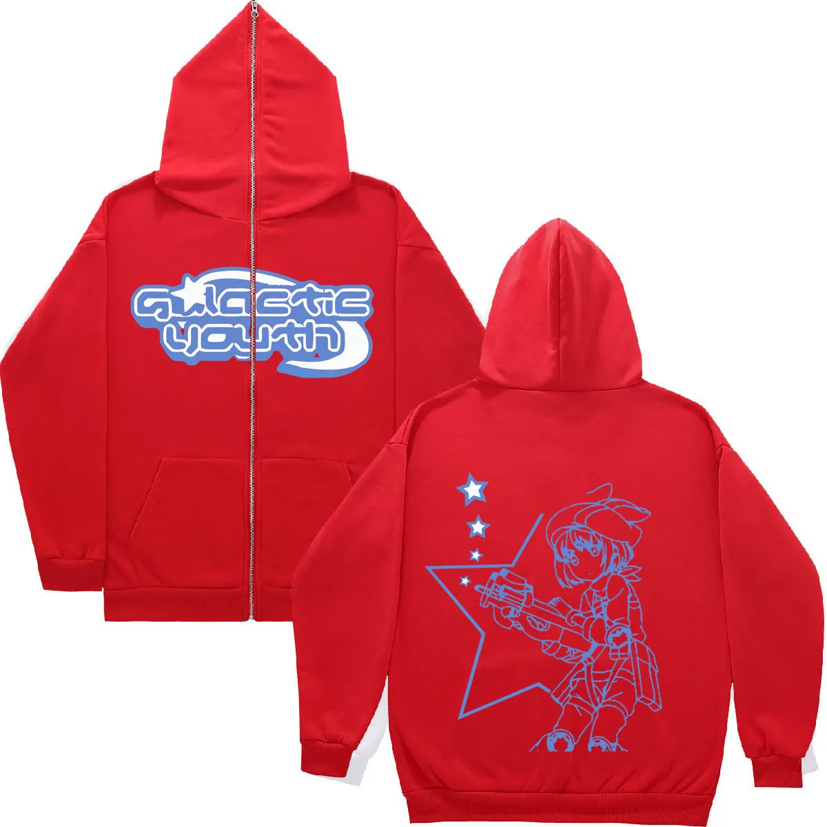 Y2K Zipper Retro Couple Graphic Hoodies Men Loose Oversized