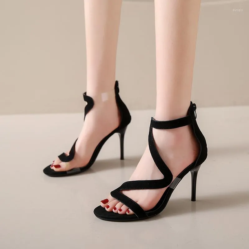 Teen sandalen dun puntige hiel damesschoenen zomer terug zip open high voor vrouwen sexy jurk dames stiletto vrouwelijke pumps 719