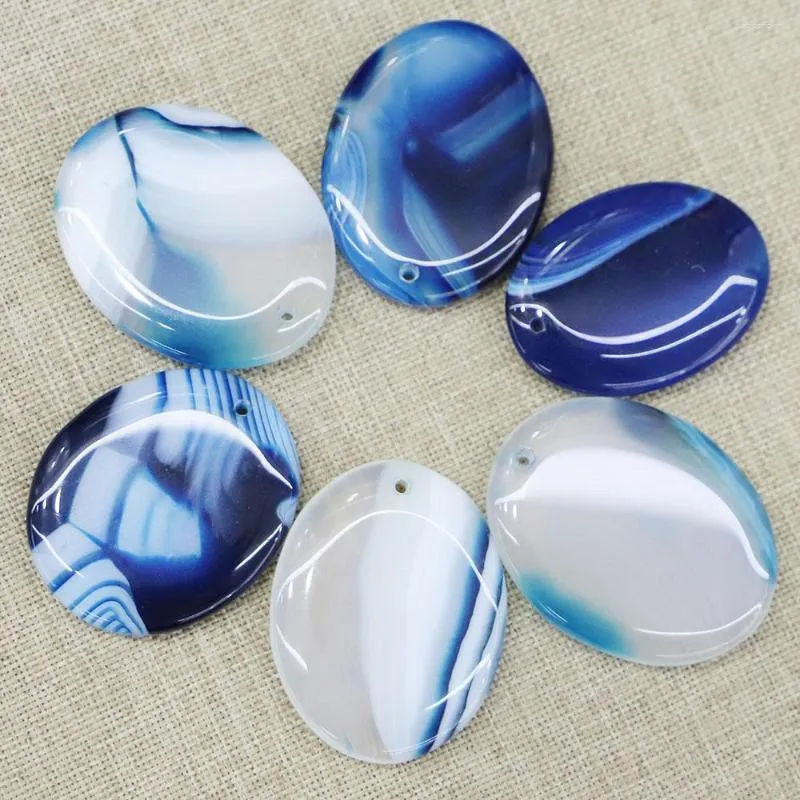 Lot de 6 pendentifs en pierre naturelle ovale en agate bleue et onyx, breloques pour colliers, bijoux tendance à faire soi-même_voghion.com