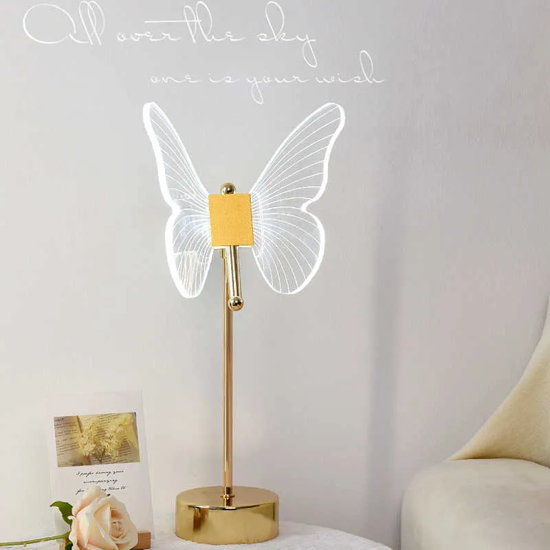 Retro Table Lamp Gold Acrylic Butterfly LED Desk Lamp Hotel Villa Art Decor LED Table Light Living Room Bedside LED Night Lights HKD230808