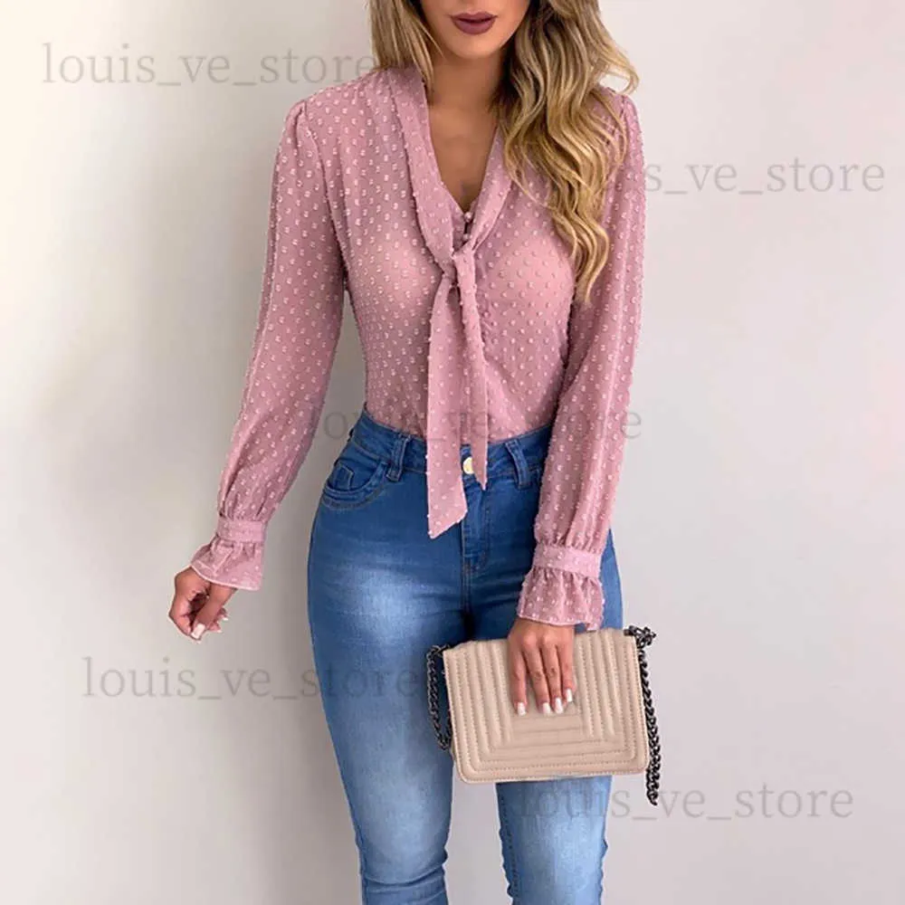 Frauen Blusen Mode Langarm V-ausschnitt Rosa Hemd Chiffon Büro Bluse Dünne Casual Tops Plus Größe S-5XL T230807