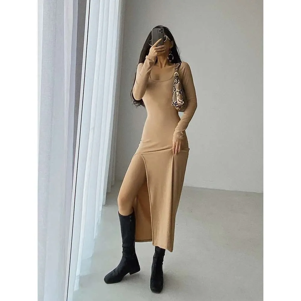 Women's Tight Fitting Stretching Foundation dress with Side Split for Autumn/Winter Women's Tight Fitting Stretching Foundation dress with Side Split for Autumn/Winter
