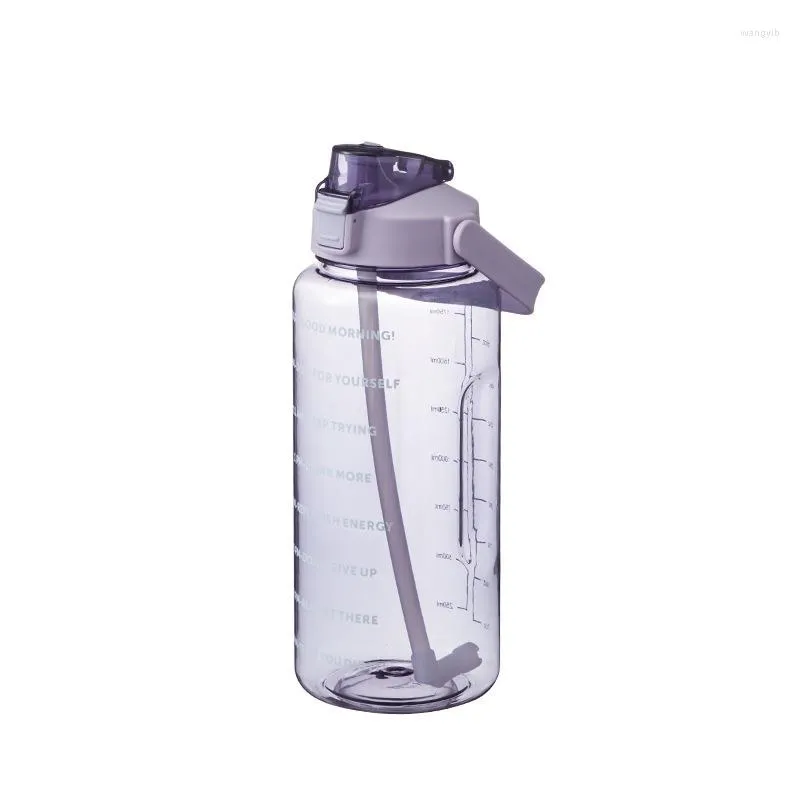 Botellas de agua de 64 Oz, vasos de plástico portátiles de gran capacidad, pajitas para ejercicio físico, teteras para exteriores, frío de verano con escala de tiempo