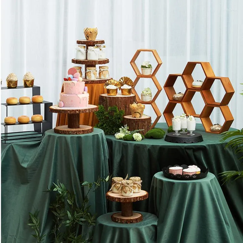 Assiettes Table À Dessert En Bois Européenne Décorée Avec Le Support De Gâteau De Pause Thé De Mariage Anniversaire Pour