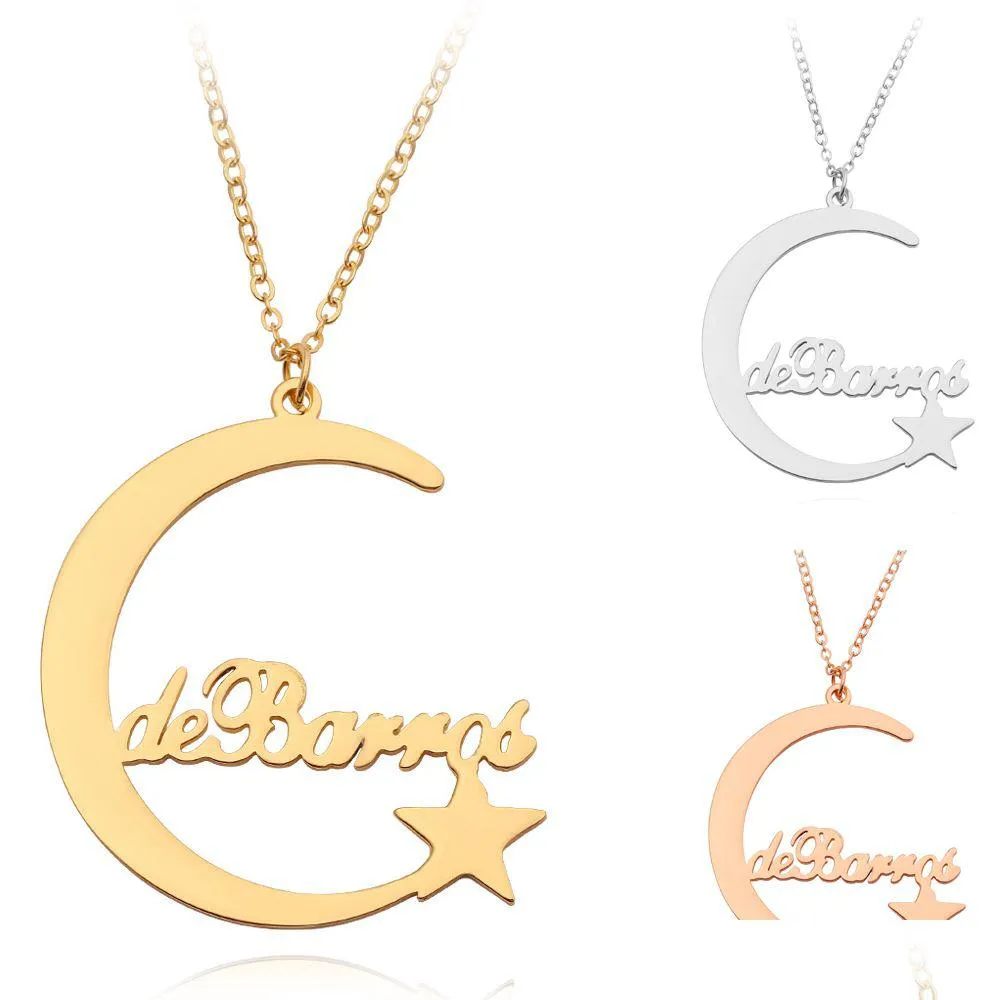 Pendant Necklaces Custom Personalized Name Keychain For Women Men Stainless Steel Alphabet Letter Moon Star Fashion Jewelry Gift Drop Dhhnz