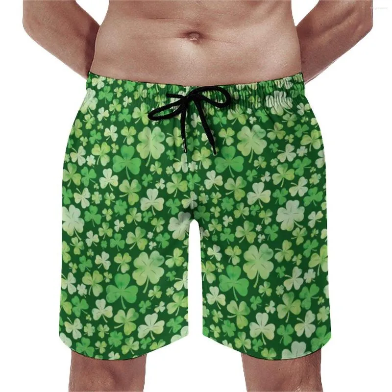 Men's Shorts Board St Patrick's Day Casual Beach Trunks Green Lucky Shamrock Men Fast Dry Surfing Quality Large Size Short Pants