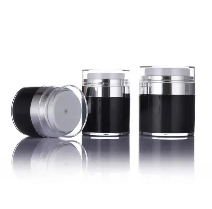 15 30 50g Black Pearl White Acrylic Airless Jars Bottles Round Cosmetic Cream Jar Pump Cosmetics Packaging Bottle SN2893