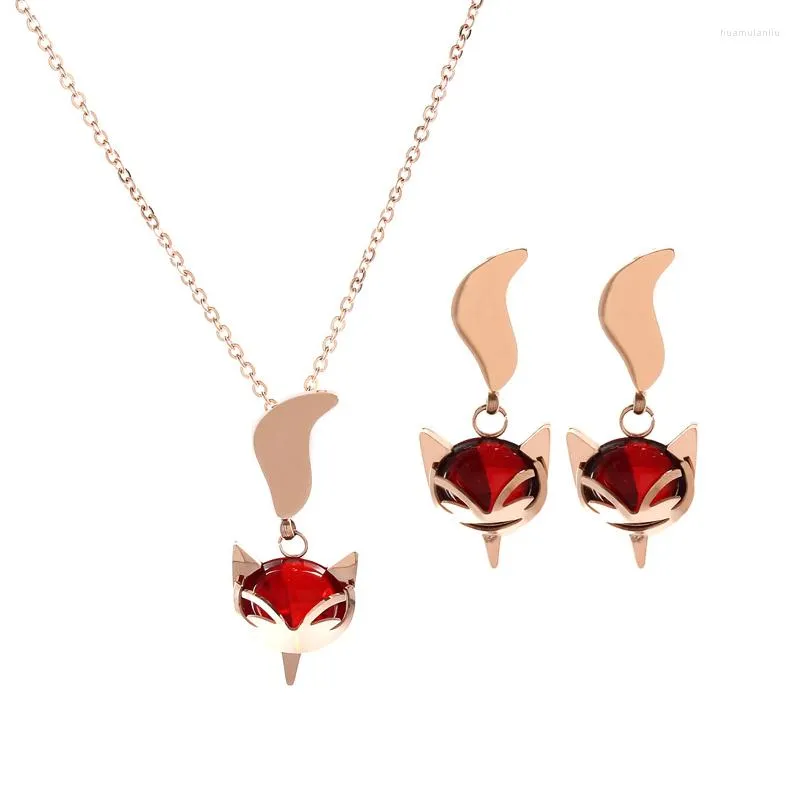 Ohrstecker YUN RUO 2023 Mode Roter Stein Ohrring Set Roségold Farbe Frau Geburtstagsgeschenk Titan Stahl Schmuck Hypoallergen