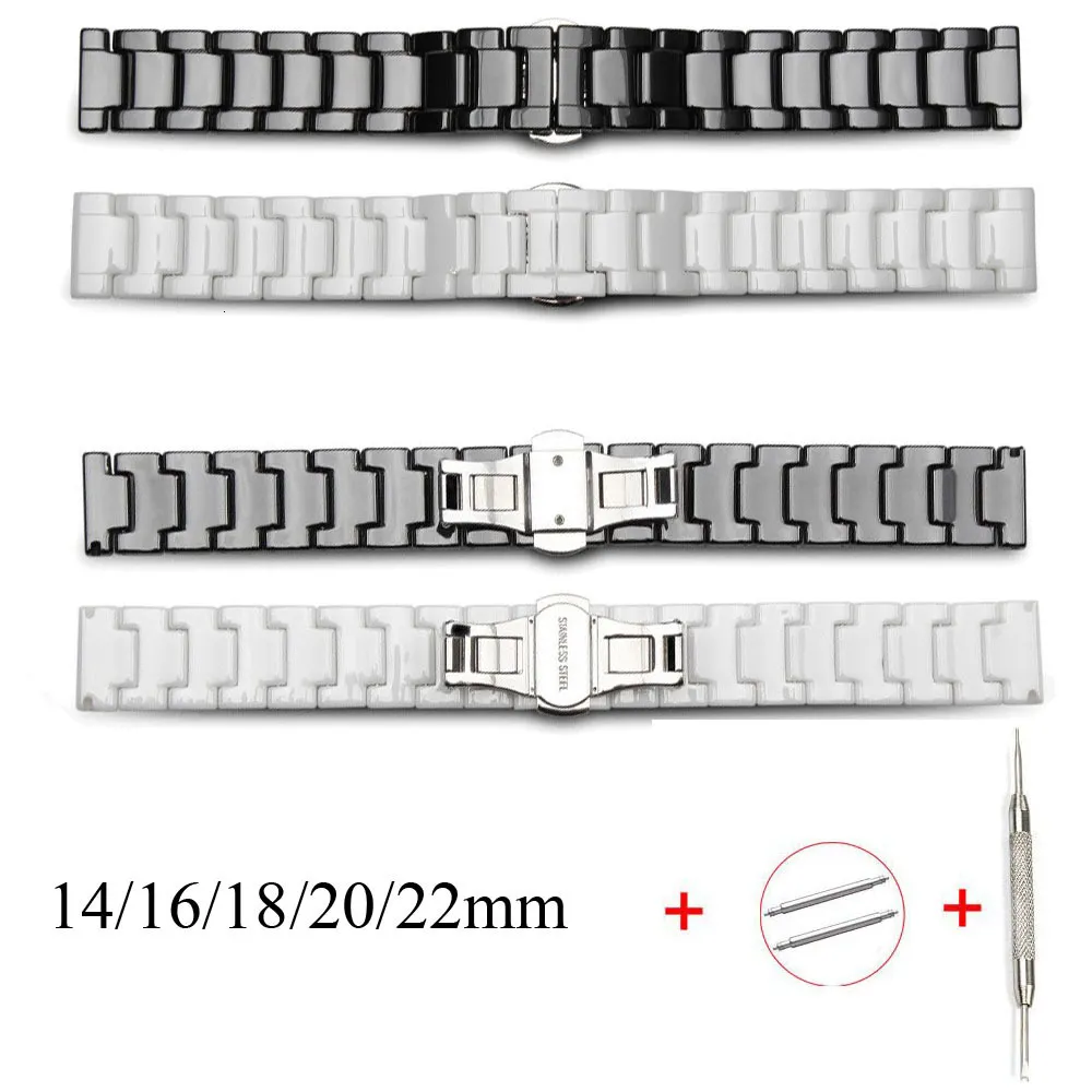 Titta på band Ceramic Watch Armband 14mm 16mm 18mm 20mm 22mm Watchband White Black Ceramic Strap Universal Wristwatches Band 230804