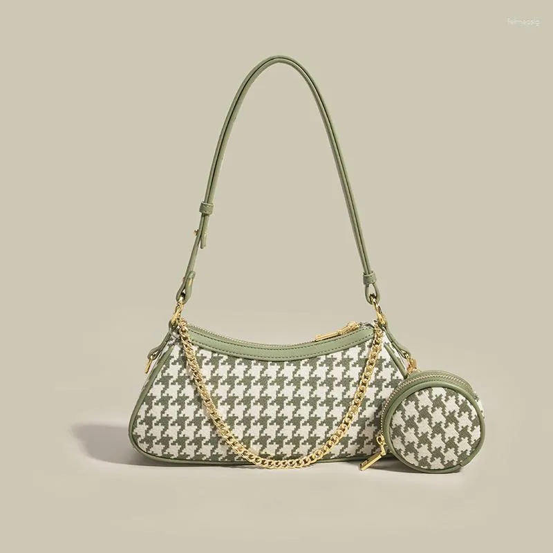 Sacos de noite de ombro para mulheres bolsa e bolsa 2 em 1 2023 verão tendência moda luxo Houndstooth verde senhoras moeda festa embreagem