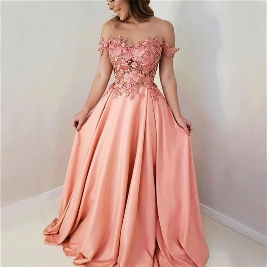 Scoop A-Line 2022 vestidos de dama de honra longos até o chão apliques de flor de cetim cristal vestidos de noite vestidos de fiesta de no325i