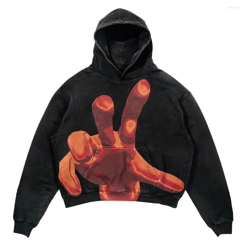 Męskie bluzy moda moda drukowania dłoni harajuku streetwear y2k grunge ponadwymiarowa bluza z kapturem punkowa kurtka hip hop gotycka długie rękaw