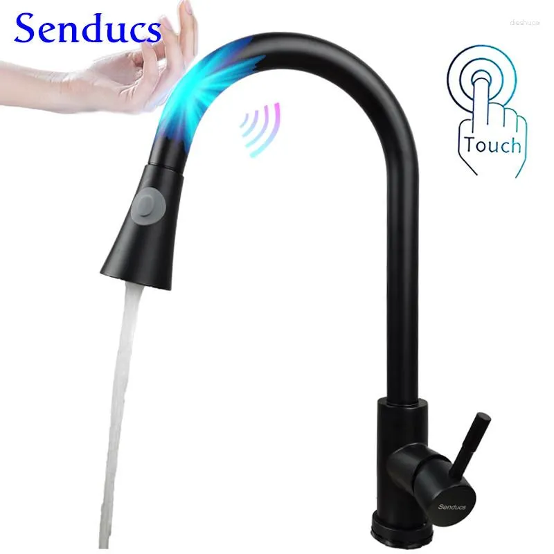 Robinets de cuisine Robinet tactile Senducs Sensor Pull Out Noir Bronze Mitigeur Acier inoxydable