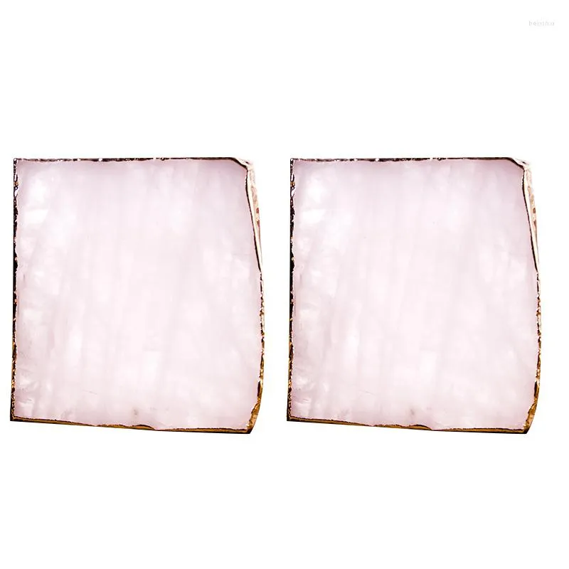 Bordslöpare 2st Agate Slice Pink Teacup Tray Decorative Design Stone Gold Edges Home Decor Gemstone Natural C