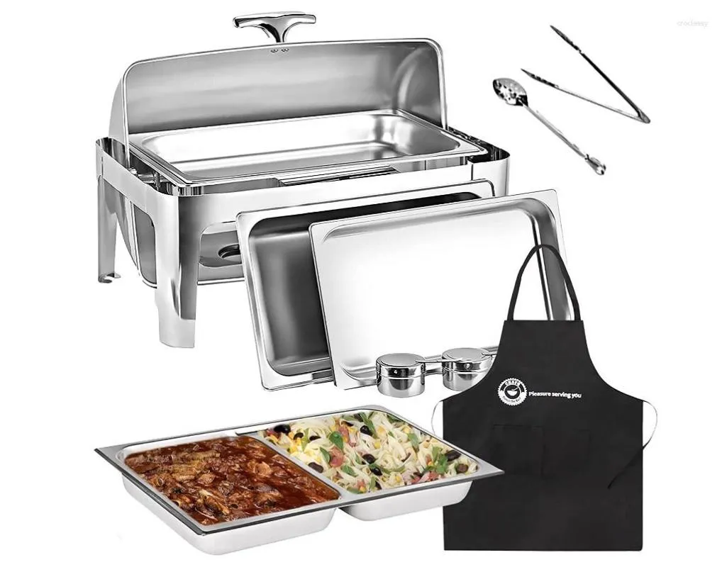 Piatti 8 Qt Full Size Roll Top Scaldavivande Bundle Chafer in acciaio inossidabile per ristoranti Buffet Catering Ringraziamento Natale