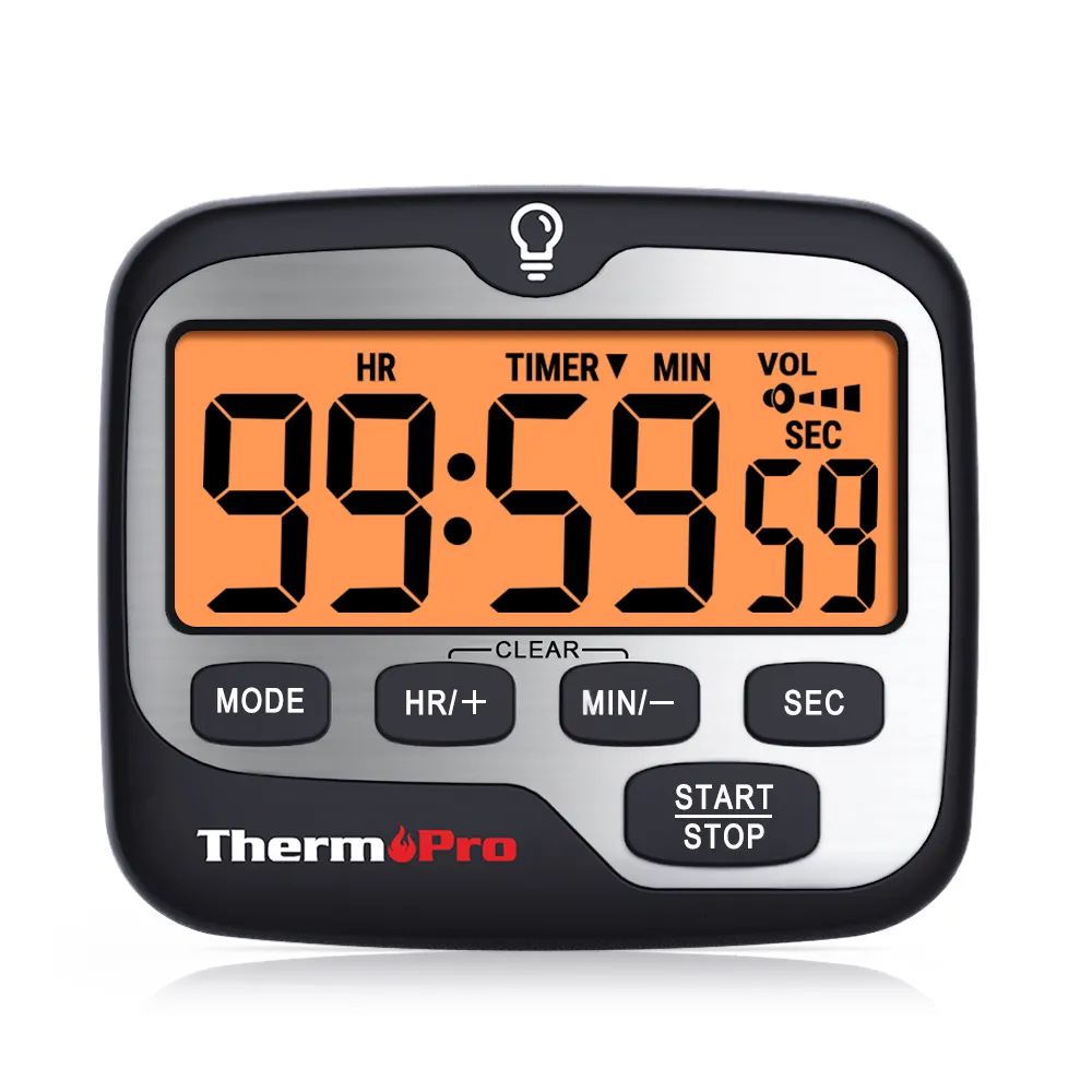 Temporizadores ThermoPro TM01 Retroiluminación 4 Volumen de alarma Con función de reloj Cuenta regresiva Cuenta atrás Cocina Temporizador de cocina 230804