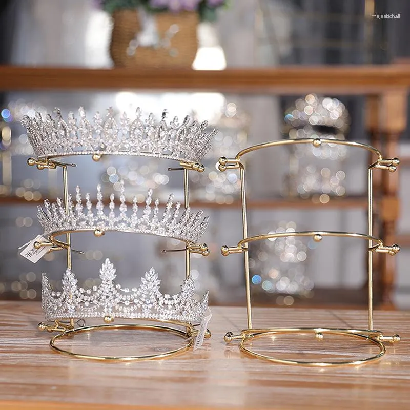 Sieraden Zakjes Bruid Kroon Hoofdband Tiara Ondersteuning Houder Prinses Strass Display Rack Metaal Goud Kristal Hoofdbanden Organizer