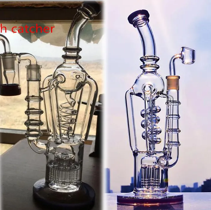 Big Freezable Coil Bong Dab Rigs Cachimbos de água de vidro de fumaça Reciclador Dab Rigs Óleo com junta de 14 mm