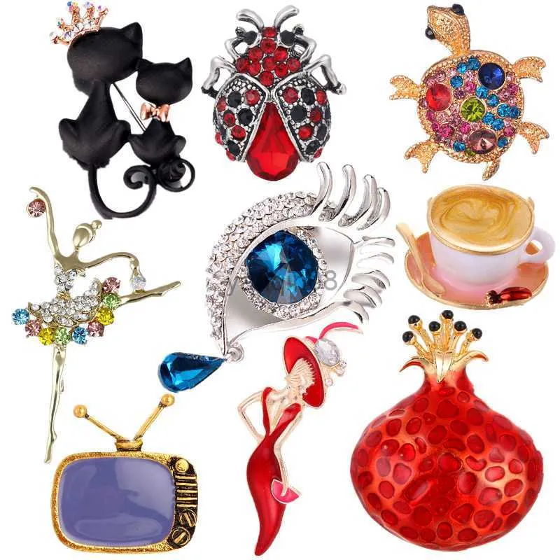 Épingles Broches Épingles et Broches Ange Larmes/Tortue/Chat Couple Cristal Émail Pin Badges Chapeau Sac À Dos Accessoires Amoureux Bijoux Cadeau pour Amoureux HKD230807