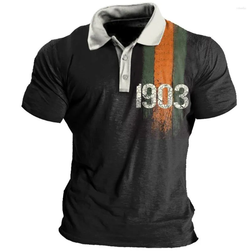 Polos pour hommes Vintage panneau impression 2023 Polo hommes T été décontracté à manches courtes rue hauts Simple hommes vêtements surdimensionné Blouse