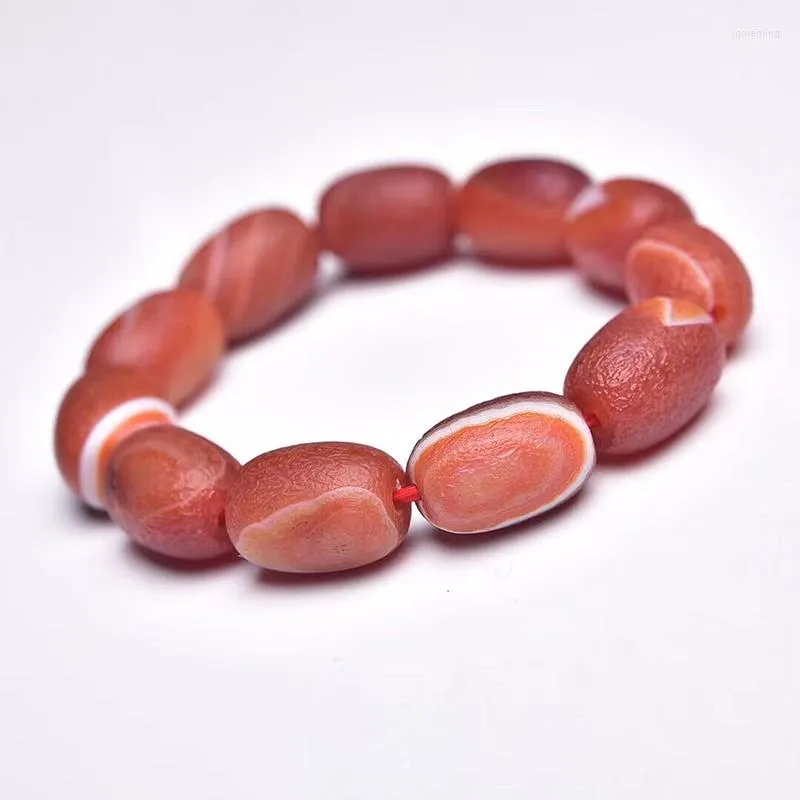 Strand Red Agate Crystal Bracelet Barrel Beads Bracelets Lucky For Men Women Tibetan Style Hand String Fashion Jewelry