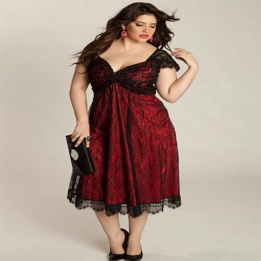 Full Lace Moeder Van Bruid Jurken Kapmouw A Line Thee Lengte Zwart Elegante Korte Moeder Jurken Plus Size Avondjurken PD5028224P