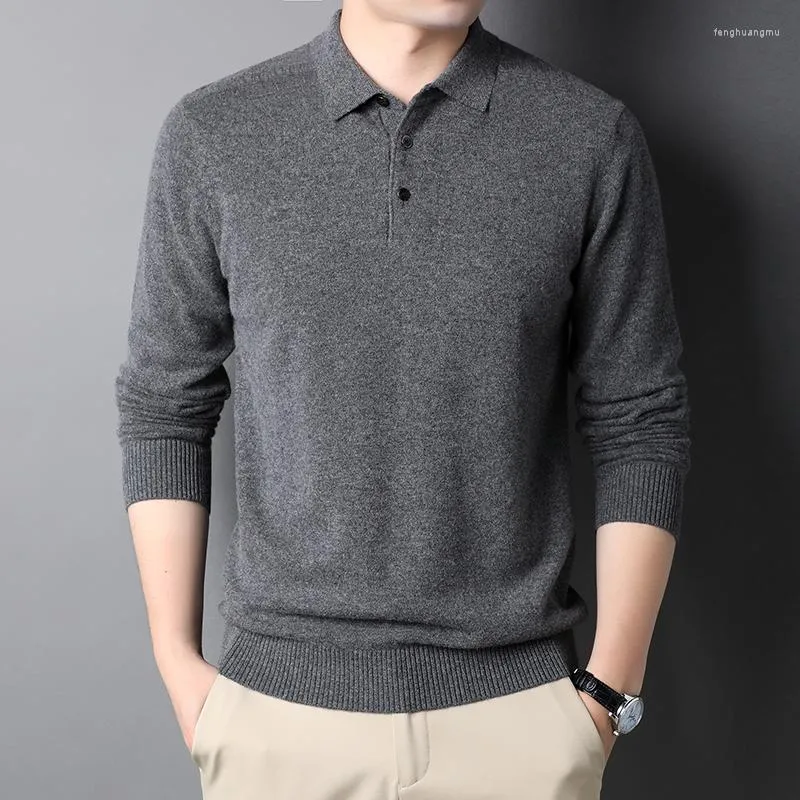 Erkek Sweaters Minglu Kaşmir Örme Polo Gömlek Lüks Yün Uzun Kollu Düz Renk Bahar Sonbahar Gündelik Basit Erkek 3xl