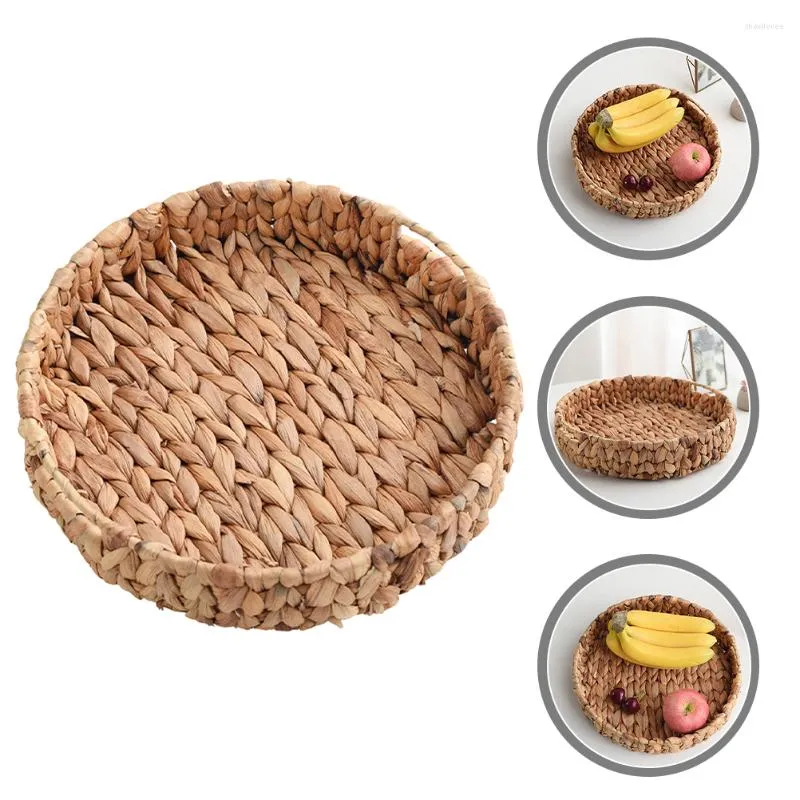 Dinnerware Sets Woven Fruit Basket Earring Holders Home Storage Platter Toy Organizer Water Hyacinth Po Clothes