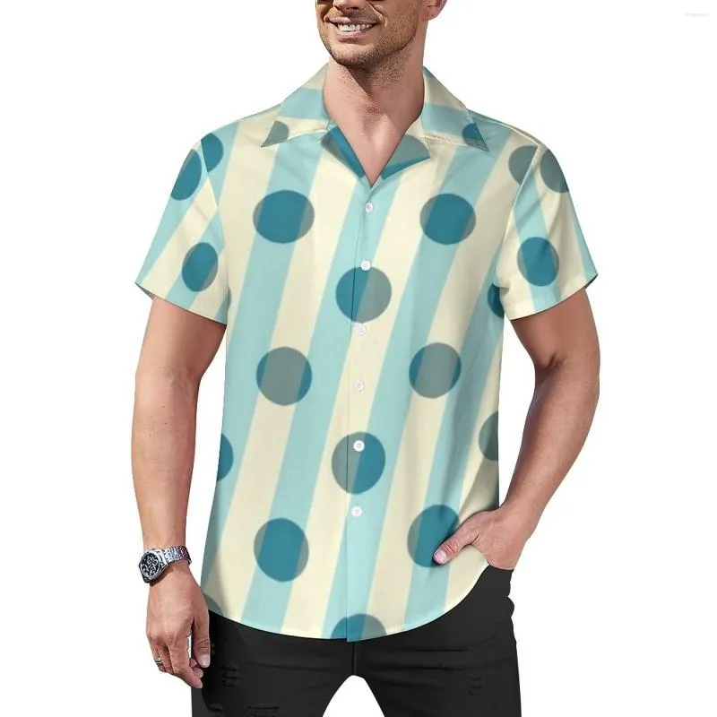 メンズカジュアルシャツドットとストライプシャツモダンアートビーチルーズ夏のヴィンテージブラウス半袖グラフィック特大の服