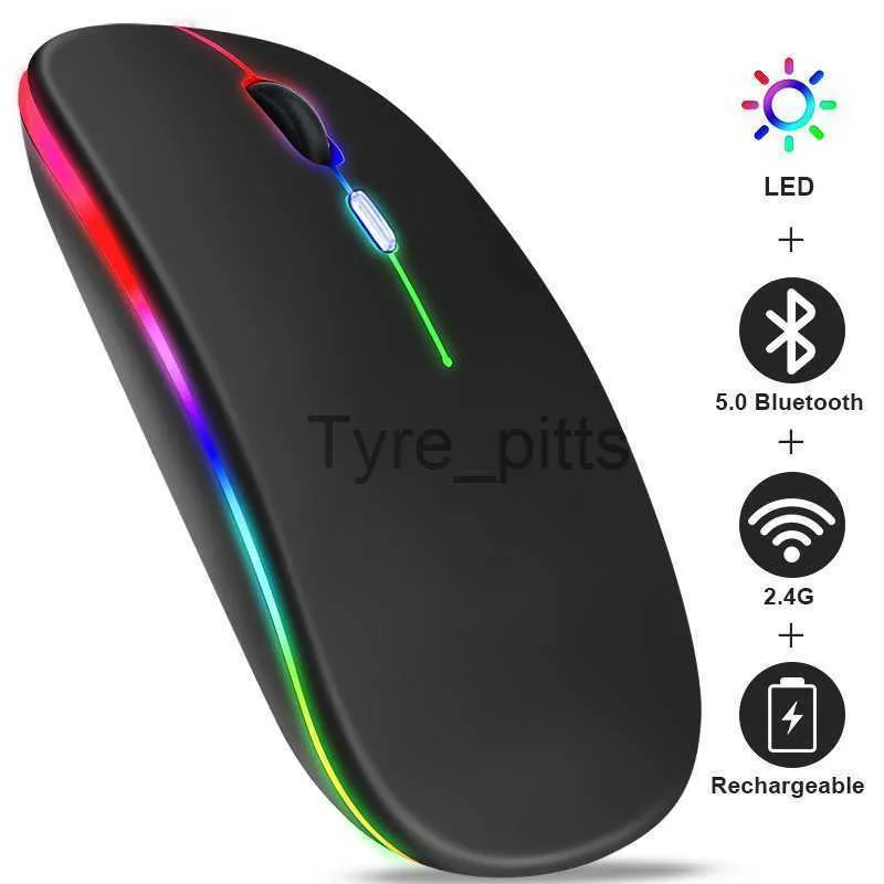 Möss uppladdningsbara Bluetooth Wireless Mouse med 2,4 GHz USB RGB 1600DPI Mus för dator bärbar surfplatta PC MacBook Gaming Mouse Gamer X0807