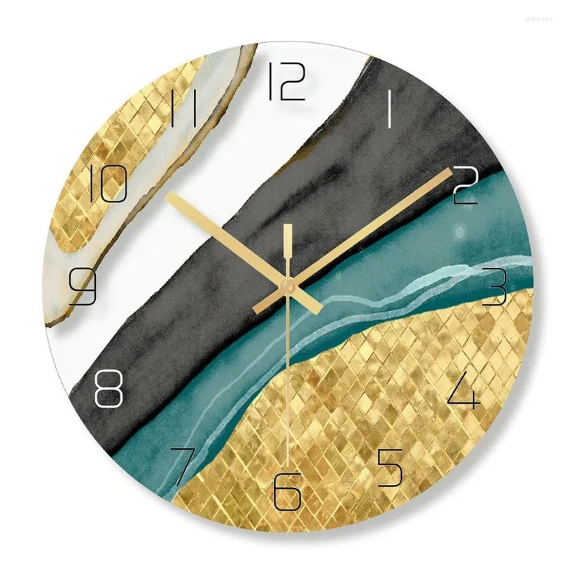 Horloges murales Horloge d'impression UV colorée en verre trempé de 12 pouces pour le décor de bureau à domicile