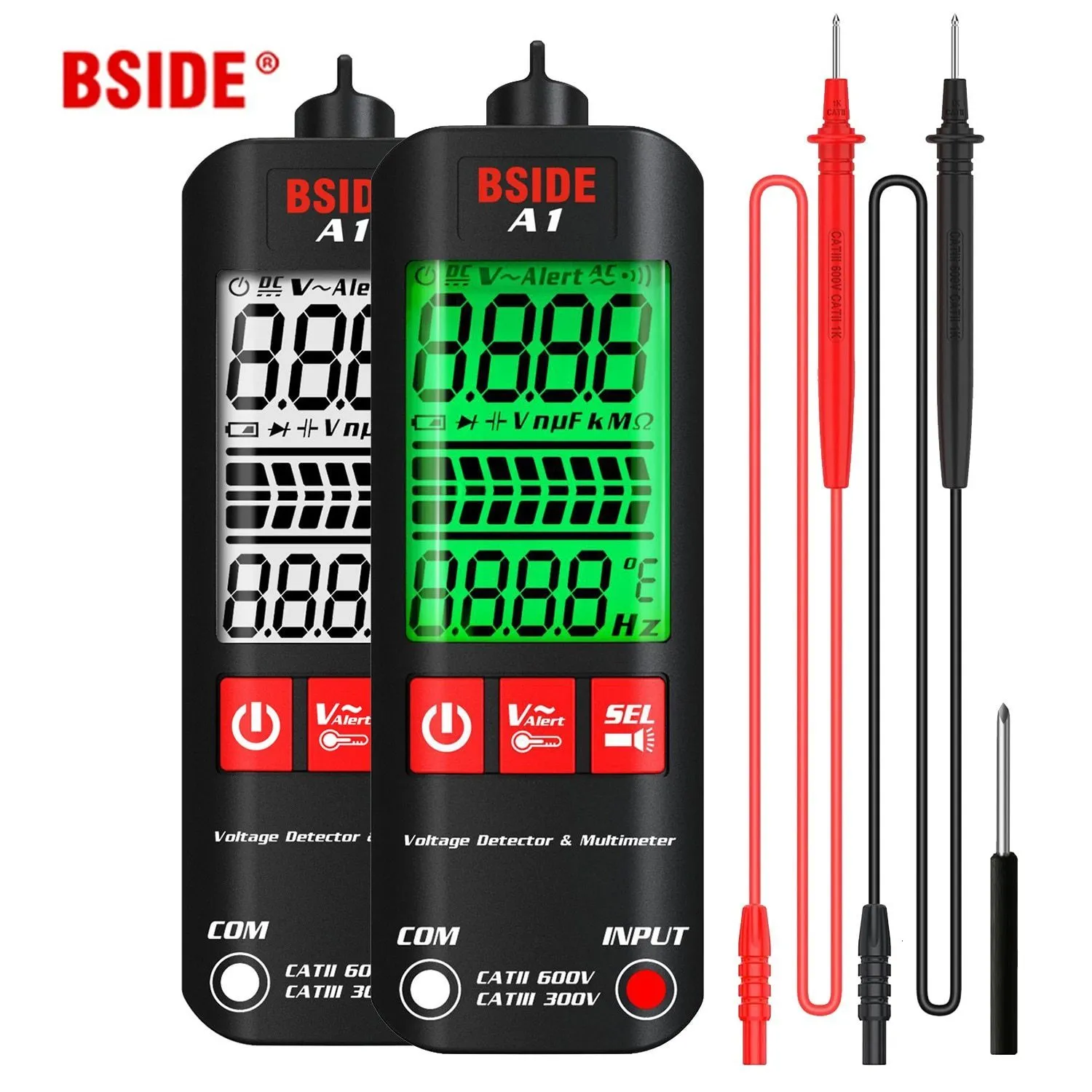 Multímetros BSIDE A1 Mini multímetro LCD Digital Tester Detector de voltaje 2000 recuentos DCAC Resistencia de frecuencia de voltaje NCV True RMS Meter 230804