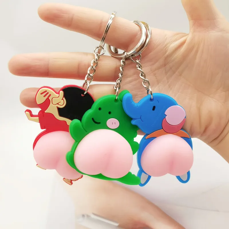 Plush Dolls 1PC Squeeze Butt Key Ring Fidget Doll Cartoon Mini Keychain Squishy Ball Novelty Gift Interactive Anxiety Toy For Kids 230807