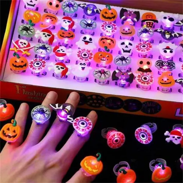 50PCS 3D Halloween LED Glow Rings Light Up Finger Glow Toy Party Bag