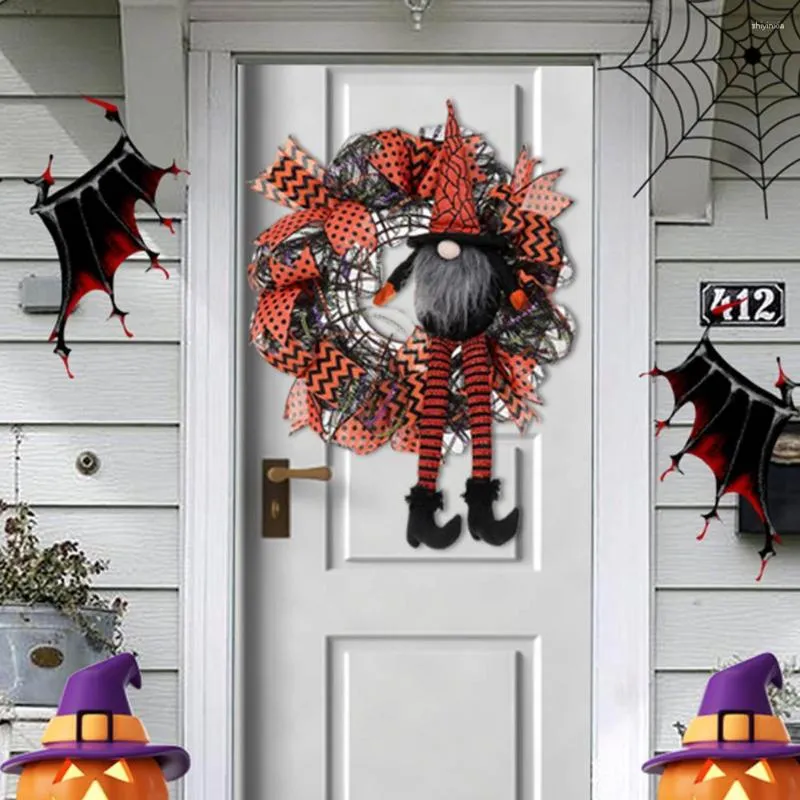 Flores decorativas guirlanda de halloween ornamento de boneca gnomo de pernas compridas para decoração de porta da frente adereços de festa interior
