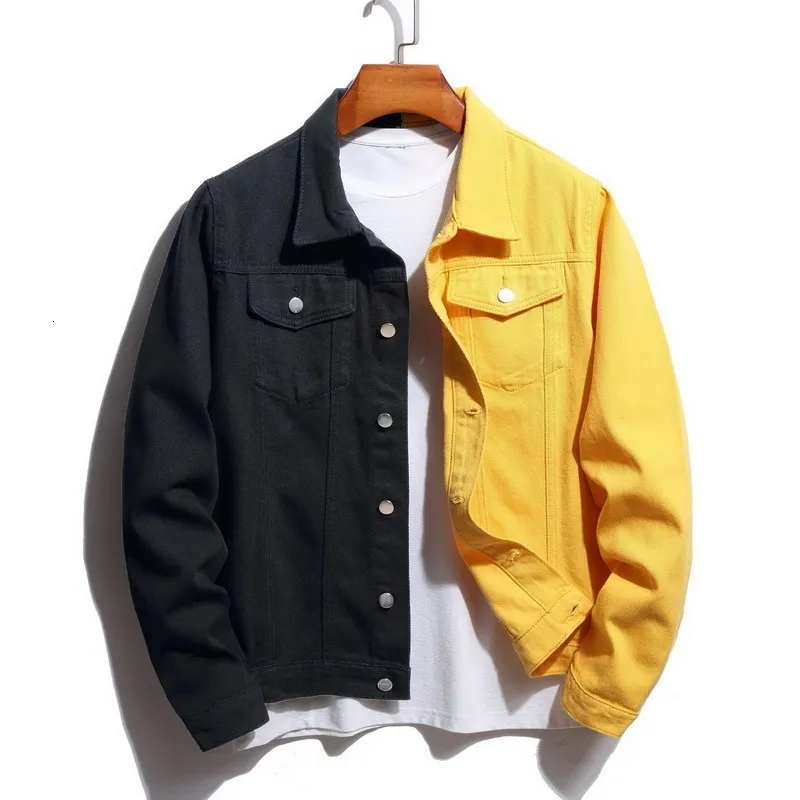 Men's Jackets Spring Autumn Casual Slim Denim Jacket Men Black Yellow Patchwork Jeans Jacket Homme Streetwear Denim Coat Male Bomber Jacket 230804