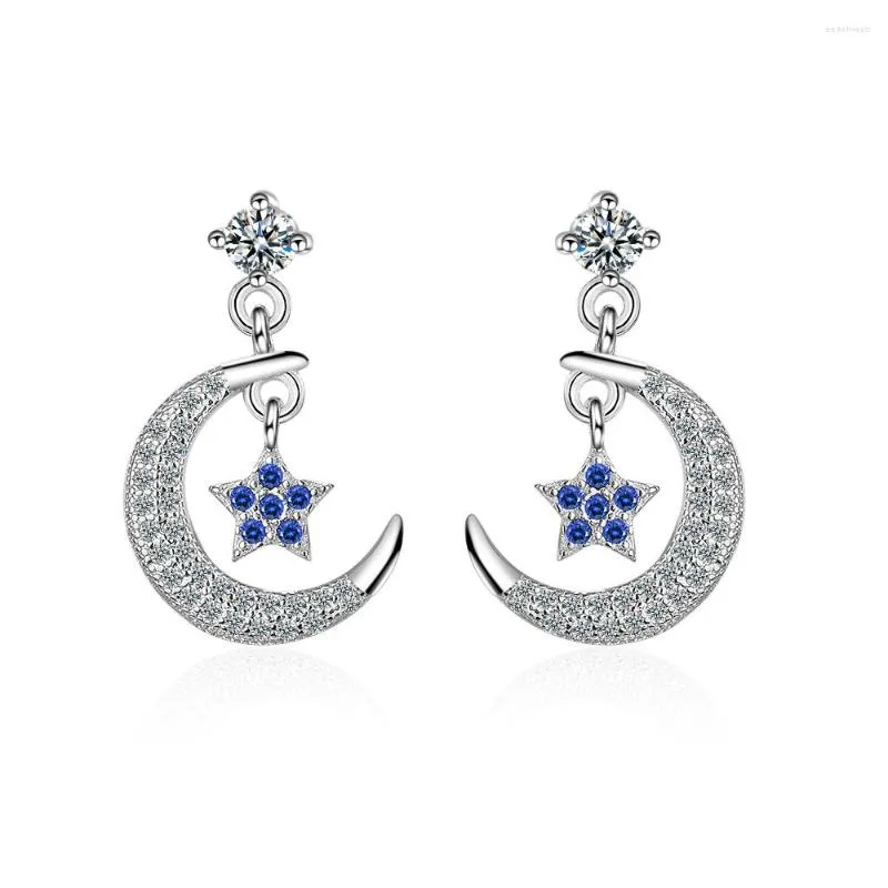 Stud Earrings Real VVS1 Moissanite Earring For Women 925 Sterling Silver Moon Star 0.5 CT GRA Diamond Bridal Fine Jewelry