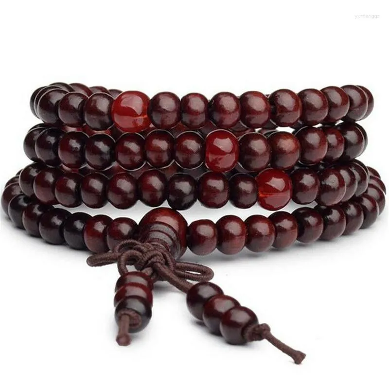 Bracelets porte-bonheur 8MM 108 perles de bois chaîne Bracelet bouddhiste pour femmes hommes Simple bouddha méditation prière perles bijoux cadeaux