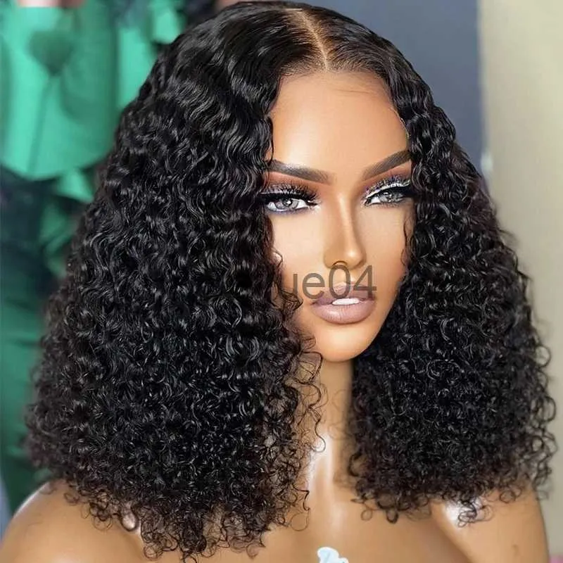 Mänskligt hår Kapslösa peruker Korta Bob Glueless High Density Preplucked Kinky Curly Natural Black Lace Front Wig For African Women Babyhair Daily Cosplay X0802